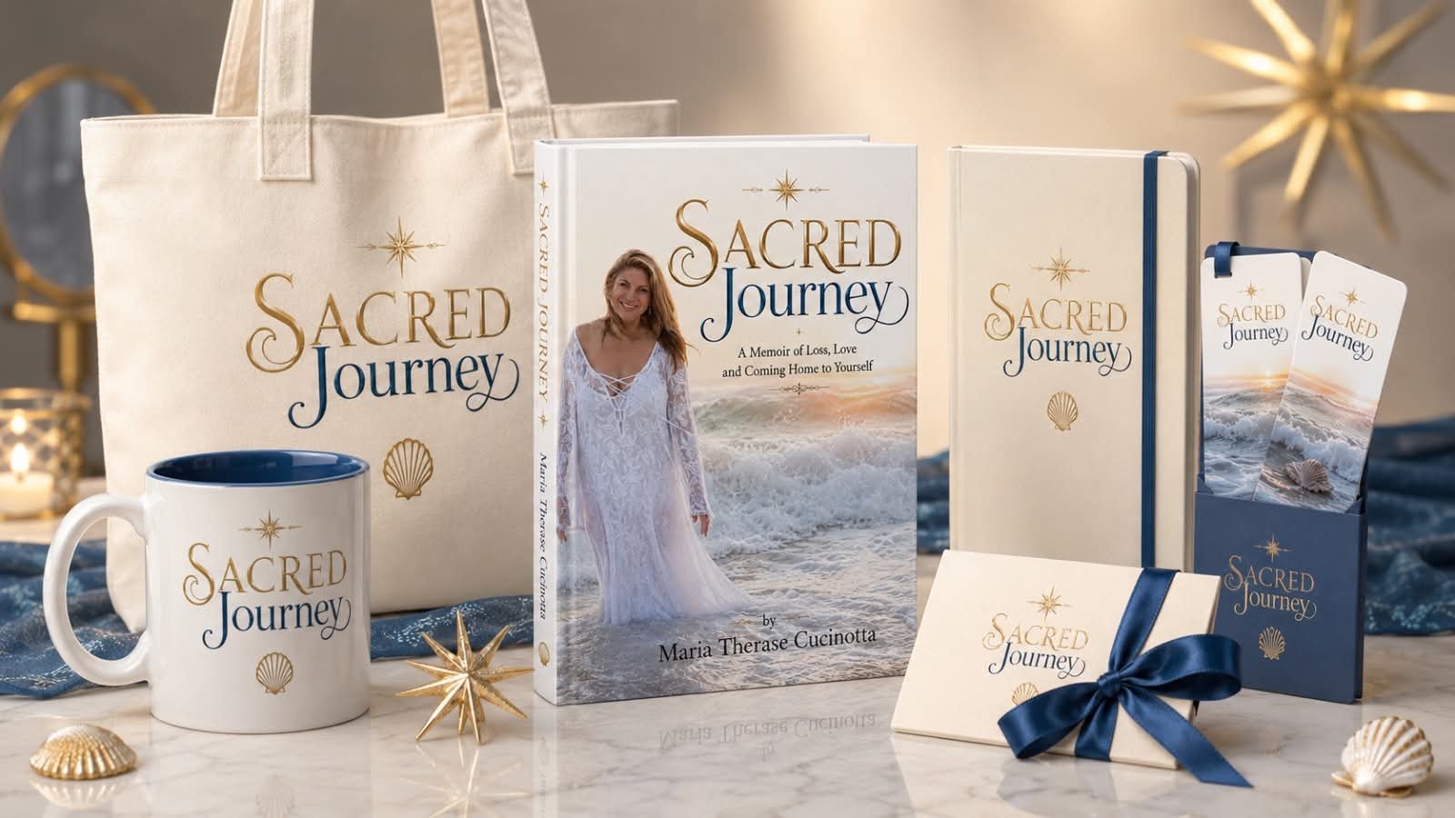 Sacred Journey book with matching journal, mug and bookmarks